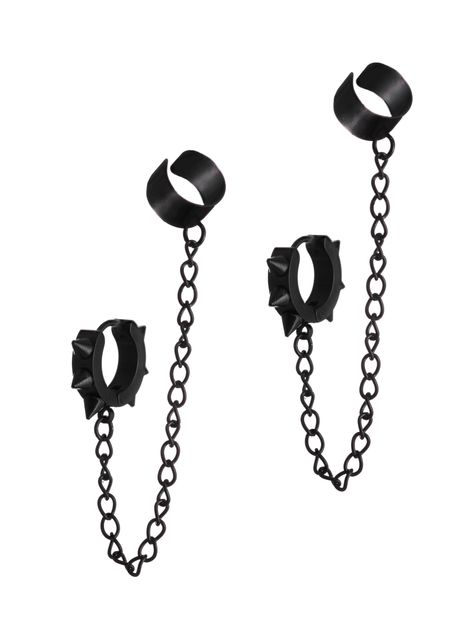 PRICES MAY VARY. GOTHIC PUNK BLACK EAR CUFF SPIKE EARRINGS: The Spike Earrings are the perfect accessory to complete your punk or gothic look. Made from high-quality materials, these earrings feature a sleek black hoop design with edgy spike accents. They are versatile enough to be worn for any occasion, whether it's a night out with friends or a casual day at the office. SIZE & LENGTH: The length of the chain is 2.75 inches. Hoop Spike pendant measures 0.47 inches in diameter MATERIAL: The Spik Pubk Earrings, Steam Punk Earrings, Goth Earrings Aesthetic, Outfit Accessories Ideas Jewelry, Emo Items, Scissors Earrings, Emo Piercings, Emo Earrings, Earrings Emo