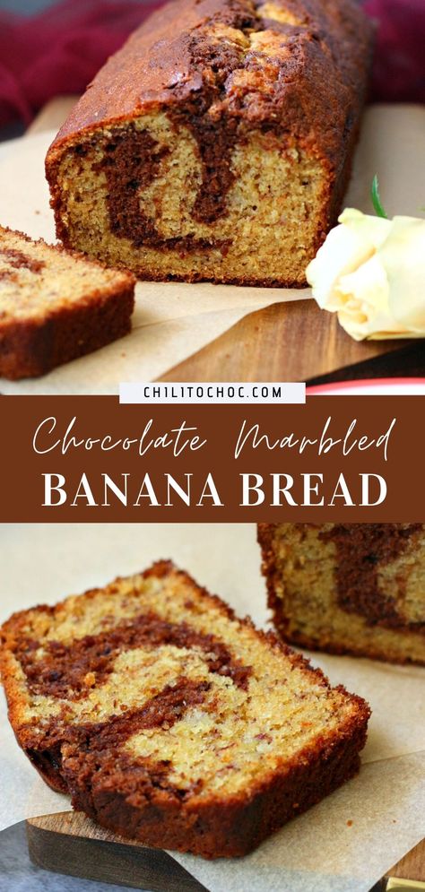 Chocolate Marbled Banana Bread Super Simple Bread Recipe, Super Easy Bread Recipe, Simple Bread Recipe, Marbled Banana Bread, Frozen Chocolate Bananas, Banana Bread With Chocolate, Chocolate Swirls, Bread With Chocolate, Blueberry Pancakes Recipe