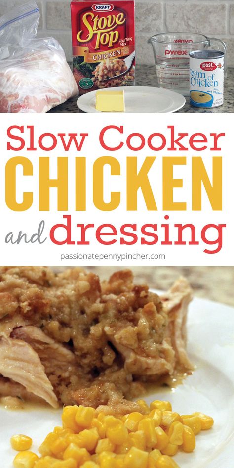 Slow Cooker Chicken and Dressing Recipe (The Perfect Meal? I think so!) Slow Cooker Chicken And Dressing, Crockpot Chicken And Dressing, Crockpot Chicken And Stuffing, Frozen Chicken Crockpot, Chicken And Dressing, Chicken And Dressing Casserole, Chicken Dressing, Chicken And Stuffing, Crockpot Recipe