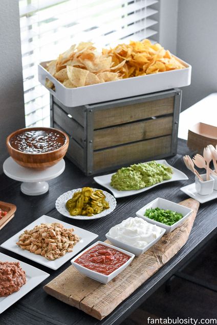 Nacho Bar Ideas! She said this was so easy, because you can buy everything pre-made & pre-chopped! Nacho Ideas, Nacho Bar Ideas, Nachos Bar, Kids Taco, Nacho Taco, Party Food Bars, Engagement Event, Party Food Bar, Easy Bar