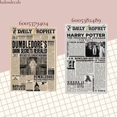 credits to: ludosdecals on insta :) Roblox Id Codes For Pictures Harry Potter, Bloxburg Poster Id Codes, Bloc Burg Decal Codes, Bloxburg Door Number Codes, Bloxburg Pad Decals Codes, Old Paintings Bloxburg Codes, Advertisement Decals Bloxburg, Movie Room Decals Bloxburg, Library Codes Bloxburg