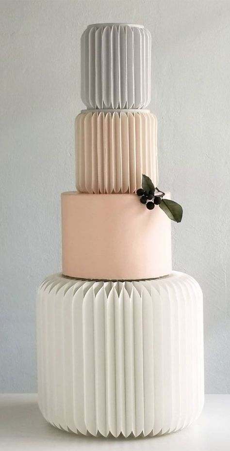 These 50 Beautiful Wedding Cake Designs You Will Be Blown Away : Pleated Wedding Cake Cake Decorating With Acetate, Origami Wedding Cake, Origami Cake Decoration, Geometric Cake Design, Navy Blue And Sage Green, Origami Cake, Blue And Sage Green, Wedding Cake Trends, Modern Wedding Theme