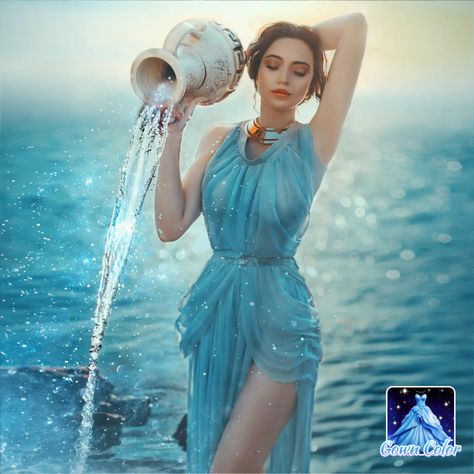 Aquarius Water Bearer Art, Woman In Water Reference, Water Bearer Aesthetic, Water Bearer Photoshoot, Water Element Photoshoot, Water Photoshoot Aesthetic, Water Woman Art, Water Goddess Photoshoot, Zodiac Photoshoot Ideas