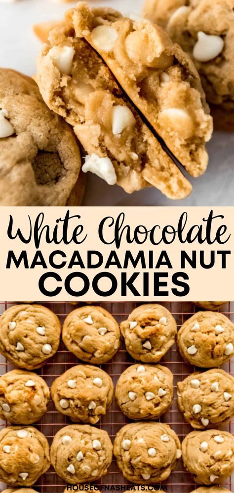 These buttery, soft, chewy cookies are studded with smooth, creamy white chocolate and roasted macadamia nuts for a bit of extra texture. Full of flavor, these bakery-style White Chocolate Macadamia Nut Cookies speak to my soul. | white chocolate macadamia nut cookies recipe | white chocolate macadamia nut cookies easy | best white chocolate macadamia nut cookies recipe | homemade white chocolate macadamia nut cookies recipe | how to make white chocolate macadamia nut cookies White Chocolate Cookies Macadamia, White Choc Chip Macadamia Nut Cookies, White Choc Macadamia Nut Cookies, Macadamia Nut White Chocolate Cookies, Macadamia Chocolate Chip Cookies, Chunky White Chocolate Macadamia Nut Cookies, White Chocolate Chip Macadamia Nut Cookies Recipe, White Chocolate Macadamia Nut Cookies Brown Butter, Costco White Chocolate Macadamia Nut Cookies