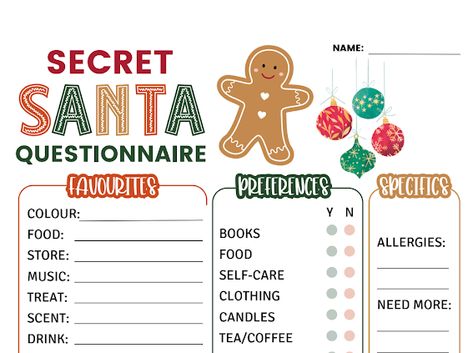 SECRET SANTA QUESTIONNAIRE - Google Drive Free Printable Secret Santa Questionnaire For Coworkers, Christmas Questionnaire, Secret Santa Questionnaire Free, Secret Santa Survey, Free Printable Secret Santa Wish List, Secret Santa Questionnaire Printable, Secret Santa Questionnaire For Coworkers Free Printable, Free Secret Santa Questionnaire, Secret Santa Questionnaire For Coworkers