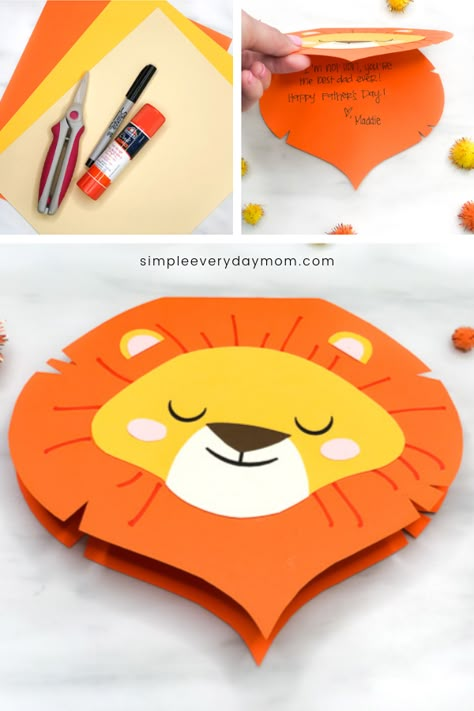 Homemade Fathers Day Card, Boy Diy Crafts, Diy Invitation Card, Lion Craft, Monkey Crafts, Lion Birthday, Anniversaire Diy, Re Leone, Diy Toddler