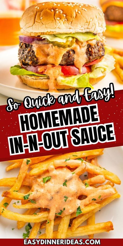 This copycat In and Out sauce recipe is a creamy, tangy sauce that takes burgers and fries to the next level! Make this famous fry and burger sauce easily in minutes with a handful of condiments you likely already have in the fridge. Innout Sauce, In And Out Burger Sauce, Copycat In And Out Sauce, In And Out Sauce Recipe, Boss Sauce Recipe, Salted Beef Recipe, Easy Burger Sauce, In And Out Sauce, Good Burger Sauce Recipe