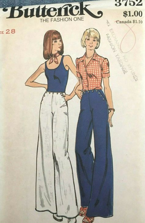 1974 Vintage Sewing Pattern W28" SAILOR PANTS (1897) By BUTTERICK 3752 - The Vintage Pattern Shop 70s Mode, 1970s Sewing Patterns, Vintage Vogue Sewing Patterns, Sailor Pants, Pants Sewing Pattern, Couture Mode, Vintage Mode, Couture Vintage, 1970s Fashion