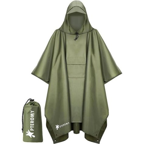 Polyester Imported Polyester Lining Button Closure Hand Wash Only [Premium Material] This Rain Poncho Is Made From Lightweight Yet Durable And Rip-Resistant Polyester Material. Seams Are Sealed With Waterproof Backing Material To Guarantee No Rain Will Leak From Them. Each Corner Is Reinforced And Comes With A Grommet. Quality Buttons Along The Side Are Added To Help In Windy Weather. A Brim Is Incorporated In The Hood To Help You See Better [Reusable And Easy To Carry] This Rain Poncho Is Easy Poncho Raincoat, Camping Tarp, Rain Cape, Rain Suits, Emergency Shelter, Rain Suit, Raincoat Jacket, Rain Poncho, Rain Gear