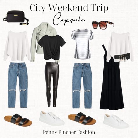 Spring Travel Outfits Carry On, Weekend Holiday Packing List, Outfit Ideas For Weekend Trip, Three Day Trip Outfits, Mix And Match Outfits For Travel Minimalist Packing, Weekend Fashion Casual, What To Pack For City Trip, Summer Weekend Capsule Wardrobe, Weekend Walking Outfit