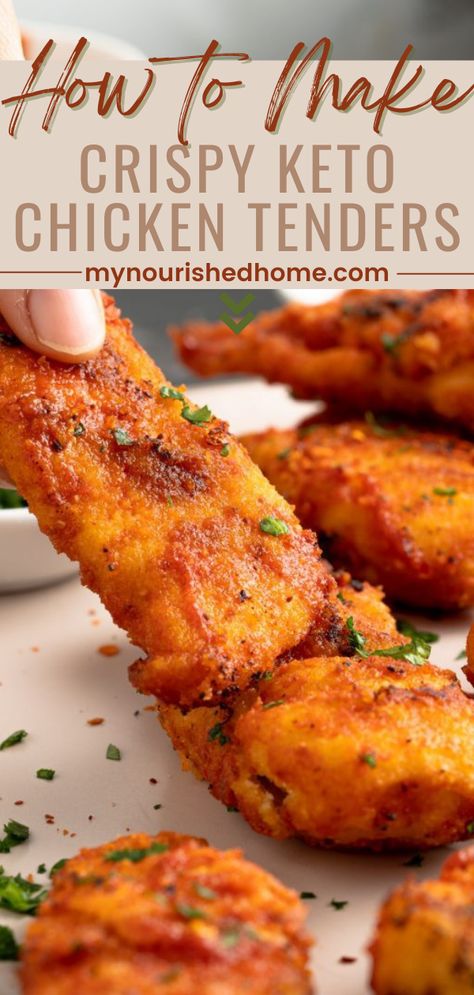 Learn how to make crispy keto chicken tenders. Follow our simple step-by-step instructions to enjoy these delicious keto chicken tenders. The homemade sweet and spicy sauce is also quick and easy to make while the chicken tenders are baking in the oven. Store leftovers in the fridge for lunch the next day!