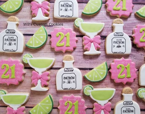 25th Birthday Cookies, Birthday Cookies For Him, Tequila Cookies, 21st Cookies, 21st Birthday Cookies, Diy 21st Birthday Gifts, Decorated Desserts, 21 Party, 21st Birthday Sign