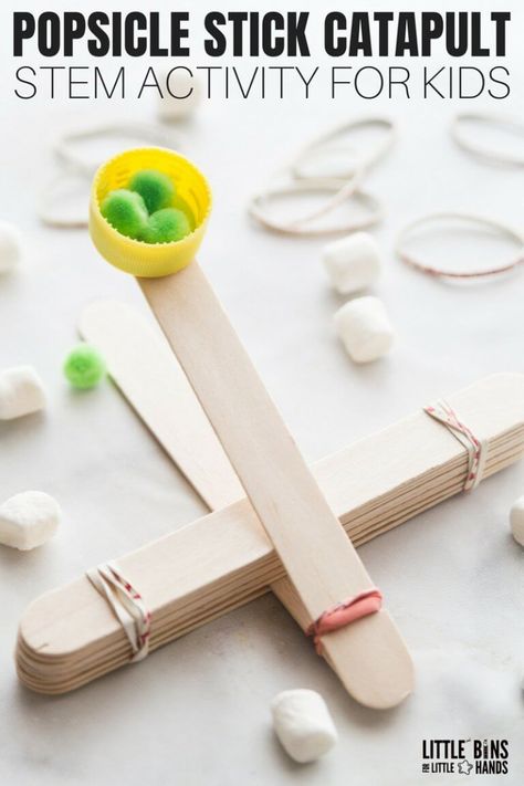 Catapult For Kids, Popsicle Stick Catapult, Kids Stem Activities, Easy Popsicles, Popsicle Stick Crafts For Kids, Diy Popsicle Stick Crafts, Diy Popsicle, Popsicle Crafts, Crafts For Teens To Make