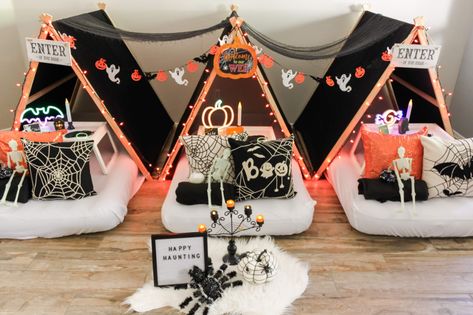 Halloween Sleepover Party, Adult Sleepover, Wedding Teepee, Ultimate Sleepover, Party Tent Rentals, Sleepover Tents, Birthday Sleepover Ideas, Halloween Sleepover, Kids Sleepover