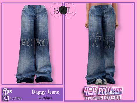 The Sims Resource - Y2K_SL_Baggy_Jeans Wendy Dress, Y2k Jeans, Jeans Y2k, Baggy Clothes, Sims 1, Y2k Clothes, Sims 4 Game, Sims 4 Cc Finds, Sims 4 Clothing