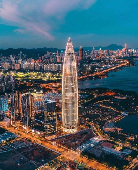 Fantastic Architectures on Instagram: “Spring Bamboo - in #Shenzhen, #China, captured in this amazing snap taken by @abeastinside!  Completed last year, the building's tapered…” Shanghai Aesthetic, Shanghai Night, Shenzhen City, China Architecture, Building Aesthetic, Skyscraper Architecture, Tower Building, City Landscape, China Travel