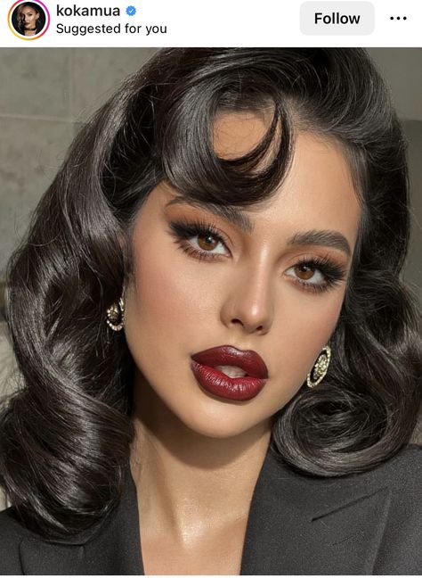 50s Makeup Looks, Dark Bridal Makeup, Old Hollywood Makeup Look, Hollywood Glam Makeup, Pinup Makeup, Latina Makeup Looks, Vintage Makeup Looks, Red Carpet Makeup, Pin Up Makeup