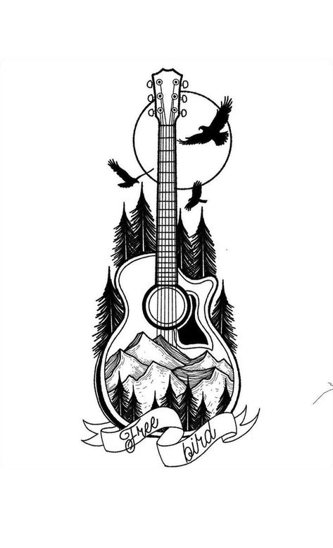 The Last Of Us Guitar Drawing, Tatuagem The Last Of Us, The Last Of Us Tattoo Ideas, Tlou Tattoo, The Last Of Us Tattoo, Drawing Guitar, Drawing Therapy, Tattoo Guitar, Painting Tattoos