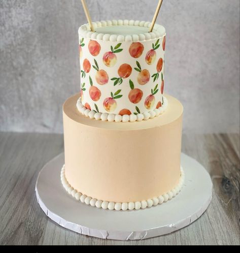 Peach Theme Birthday Cake, Peach Decorated Cake, One Sweet Peach Smash Cake, Peach Baby Shower Cake, One Sweet Peach Birthday Cake, Peach Birthday Cake, Peach Birthday, Peach Baby Shower, Peach Cake