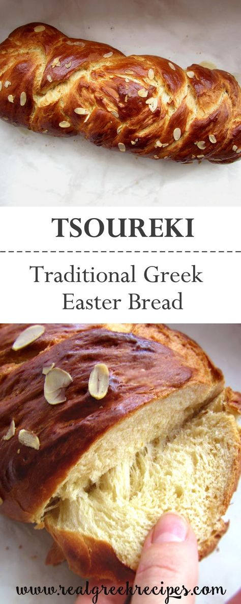 Tsoureki is a traditional Greek sweet  bread shaped into a braid and made on Easter. Very delicious flavored with  mahleb and topped with flaked almonds! Tsoureki Recipe, Greek Easter Recipes, Greek Easter Bread, Greek Bread, Easter Bread Recipe, Greek Pastries, Greek Dinners, Greek Easter, Bread Shaping