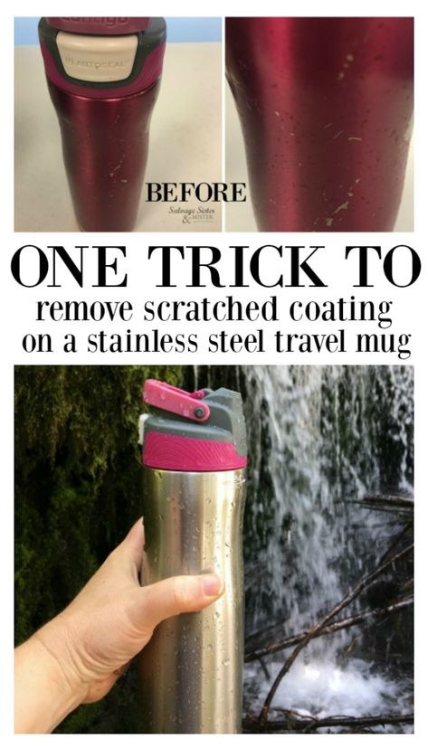 How to Remove Scratched Coating from Stainless Steel Travel Mug - Salvage Sister and Mister Window Cleaning Tips, Clean Hacks, Dollar Diy, Cleaning Painted Walls, Glass Cooktop, Deep Cleaning Tips, Remove Stains, Paint Remover, Cleaning Ideas