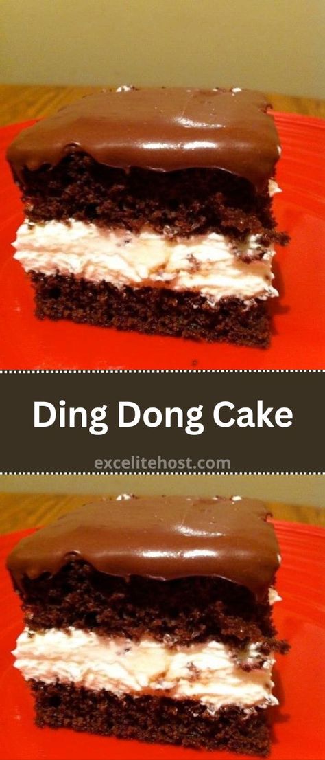 Ding Dong Cake Ding Dong Cake Recipe, Ding Dong Cake, Box Cake Recipes, Delicious Holiday Desserts, Ganache Frosting, Delicious Sweets, Milk Cake, Sheet Cakes, Ding Dong