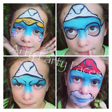 Smurfs Smurf Face Paint, Smurf Costume, Mime Face Paint, Smurfs Party, Professional Face Paint, Face Paint Ideas, Balloon Painting, Face Painting Easy, Pintura Facial