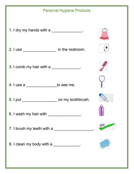 English Conversation Worksheets, Personal Hygiene Worksheets, Personal Hygiene Activities, Free Printable Handwriting Worksheets, Picture Story Writing, Hygiene Lessons, Tooth Brushing Chart, Personal Hygiene Products, Worksheets For Class 1