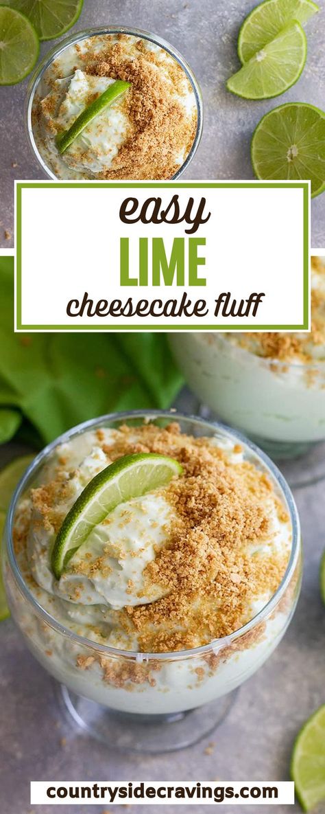 This bright dessert is so easy to make and the perfect way to end any meal! Its refreshing lime flavor will have you licking up every last bit! It is light and airy and not too rich. You have to give this lime cheesecake fluff a try! Mexican Lemon Dessert, Key Lime Cheesecake Dip, Lime Lush Dessert, Lemon Lime Dessert Recipes, Dessert With Lime, Key Lime Recipes Meals, Ways To Use Limes, True Lime Recipes, Simple Light Dessert Recipes