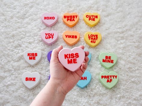 Large Conversation Hearts Custom Text, Classic and Sassy Phrases, Plastic Valentines Day Candy Hearts, Modern Sweetheart Gift Decor Sassy Phrases, Valentines Day Candy Hearts, Valentines Day Candy, Conversation Hearts Candy, Newnan Ga, Classic Candy, Valentines Decor, Heart Wall Decor, Conversation Hearts