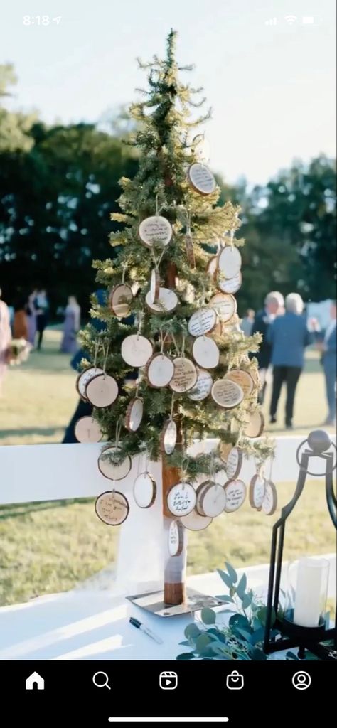 Wedding Entry Table, Wedding Guest Signing, Wedding Tree Guest Book, Winter Wedding Guests, Outside Baby Showers, Guest Book Table, Wedding Ornament, Tree Wedding, Wedding Book