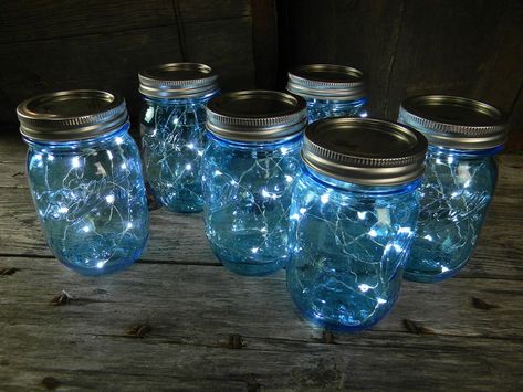 Outdoor Night Wedding, Mason Jar Fairy Lights, Bonfire Party, Blue Mason Jars, Garden Party Birthday, Sweet 16 Birthday Party, Bonfire Night, Led Fairy Lights, 18th Birthday Party