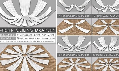 Ceiling Draping Wedding, Venue Transformation, Shadi Decor, Ceiling Drapery, Wedding Ceiling Decorations, Draping Wedding, Wedding Ceiling, Ceiling Draping, Country Diy