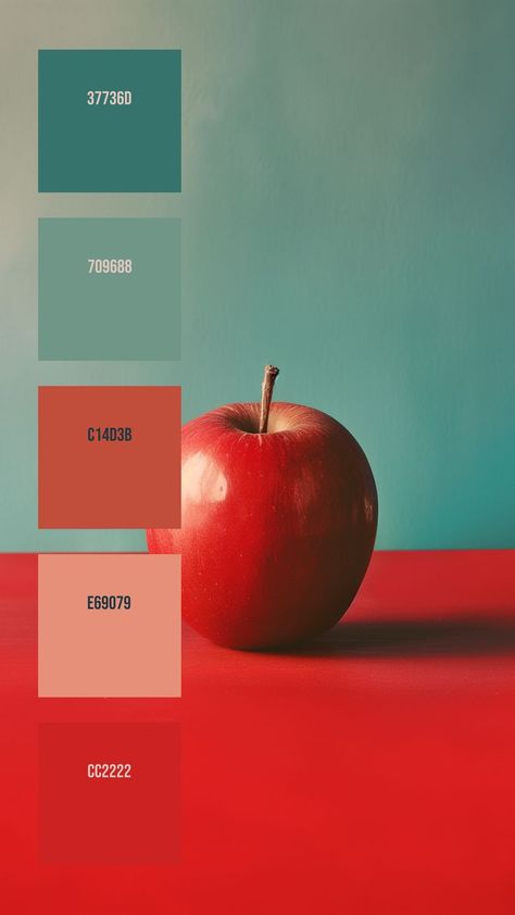 Colors: 37736D ° 709688 ° C14D3B ° E69079 ° CC2222 Red Color Pallets, Flat Color Palette, Hex Color Palette, Red Color Schemes, Red Colour Palette, Color Meanings, Model Paint, Matte Red, Blue Color Schemes