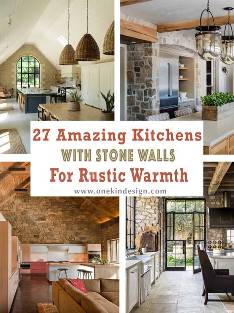 Exposed Stone Wall Kitchen, Stone Alcove Kitchen, Stone Accent Wall In Kitchen, Kitchens With Brick Accents, German Smear Stone Backsplash, Rock Wall In Kitchen, Stone Walls In Kitchen, Stone Wall Kitchen Backsplash, Kitchens With Stone Backsplash