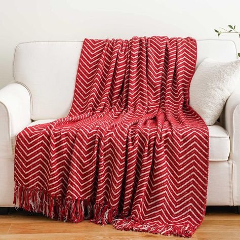 BATTILO HOME Red Throw Blanket for Couch, Decorative Knit Red Blanket for Bed, Super Soft Warm Christmas Red Throws for Fall Winter Accent Decor, 50"x60" Knitted Throw Blanket, Red Throw Blanket, Red Blanket, Adult Bedding, Oversized Throw Blanket, Red Throw, Reversible Blanket, Cozy Throw Blanket, Knit Throw Blanket