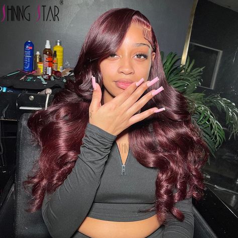 32" Lace Front Wigs Human Hair 13X4 13X6 Body Wave Lace Frontal Wig Transparent Brazilian Bone Dark Burgundy Wig Black Women, Plum Wig Black Women, Side Part Burgundy Wig, Red Wig Black Women, Burgundy Side Part Wig, Burgundy Wig Install, 99j Hair Color Black Women, Dark Burgundy Wig, Maroon Wig