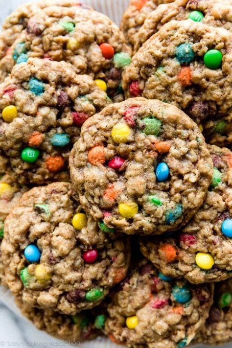 Soft And Chewy Monster Cookies, M M Monster Cookies Recipe, M&m Recipes, M M Recipes, Easy Monster Cookies, Cookies With Cinnamon, Cherry Oatmeal Cookies, Easy Cookie Recipe, Iced Oatmeal Cookies