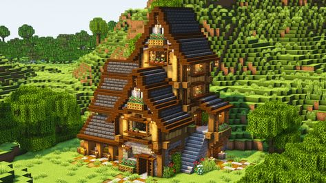 Oak Village Minecraft, Dark Oak Minecraft House, Survival Builds, Minecraft Survival World, Minecraft Creator, Minecraft Steampunk, Minecraft Idea, House In Minecraft, Minecraft Village