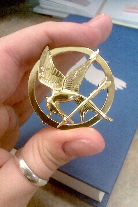 I think it's safe to say that this is now my most prized possession.   The Hunger Games- Mockingjay pin Mockingjay Pin Drawing, The Hunger Games Merch, Hunger Games Accessories, Mockingjay Necklace, Hunger Games Mockingjay Symbol, Games Jewelry, Hunger Games Mockingjay Pin, Hunger Games Jewelry, Mockingjay Pin