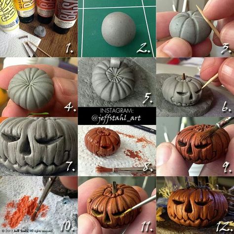 FREE TUTORIAL: polymer clay halloween pumpkin by Jeff Stahl Art Make Your Own Clay, Clay Pumpkin, Pumpkins, Make Your Own, Polymer Clay, Make Your, Deviantart, Halloween, Art