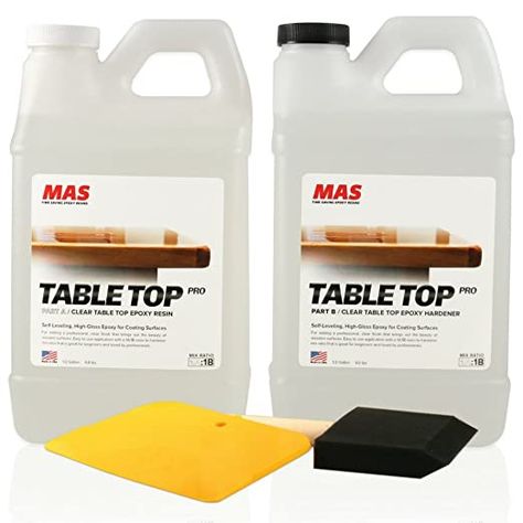 Crystal Clear Epoxy Resin One Gallon Kit | MAS Table Top Pro Epoxy Resin & Hardener | Two Part Kit for Wood Tabletop, Bar Top, & Resin Art | Set Includes Spreader & Brush | Professional Grade Coating: Amazon.com: Industrial & Scientific Resin Hardener, Crystal Products, Crystal Clear Epoxy Resin, Amazon Items, Diy Table Top, Epoxy Table Top, Clear Epoxy Resin, Epoxy Resin Table, Epoxy Resin Wood