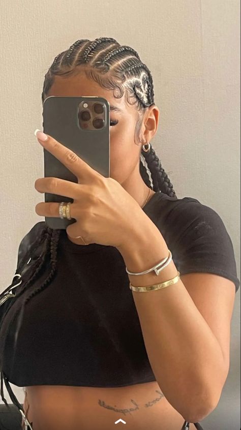 Long Corn Row Braids Black Women, 4 Corn Row Braids, Cornrows With Individuals In Back, Straight Back Boho Cornrows, Cornrows With Edges, 8 Cornrows Braids Straight Back, 4 Straight Back Feed In Braids, Crownrows Braids, Corn Rolls Braids Hairstyles Cornrows