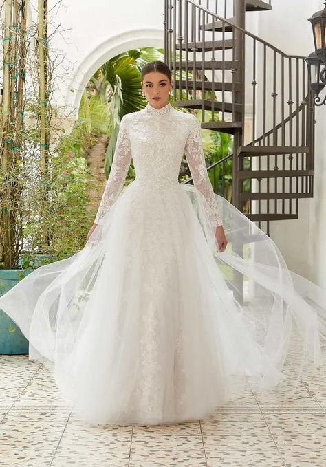 Morilee | Fantasy Bridal - 139328 | Fantasy Bridal Lace High Neck Wedding Dress, High Collar Wedding Dress, Wedding Abaya, Mori Lee Bridal, Mori Lee Wedding Dress, Boss Chic, High Neck Wedding Dress, Neck Wedding Dress, Catholic Wedding