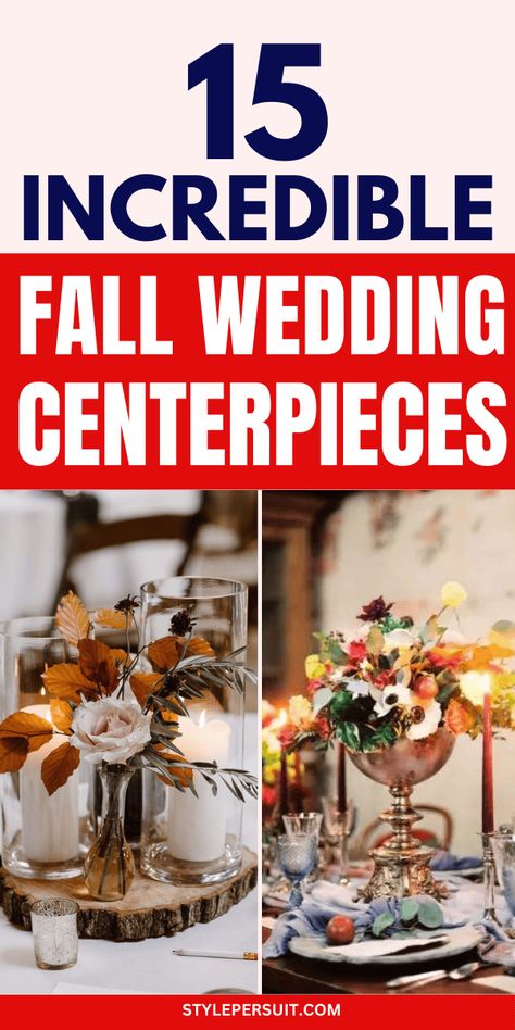 Top 15 Incredible Fall Wedding Centerpiece Ideas for Every Aesthetic Flowers In Amber Bottles, Elegant Fall Wedding Centerpieces Classy, Inexpensive Fall Wedding Centerpieces, Fall Wedding Shower Centerpieces, Simple Fall Centerpieces For Wedding, Gold Table Centerpieces Wedding, Wedding Fall Centerpieces Diy, Wedding Fall Table Centerpieces, Wedding Centerpieces That Aren't Flowers