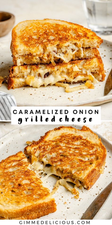 Take lunch to the next level with this Caramelized Onion Grilled Cheese! It has all the melty goodness of your favorite grilled cheese sandwich combined with the flavor of sweet-savory caramelized onions! It’s an easy meal packed with deliciousness that everyone in your family will love. Grilled Cheese With Veggies, Caramelized Onion Bruschetta, Pioneer Woman Grilled Cheese, Veggie Grilled Cheese Sandwich, Healthy Fall Sandwiches, Grilled Cheese With Caramelized Onions, Carmelized Onion Apple Grilled Cheese, Grilled Cheese Mozzarella, Grilled Cheese Caramelized Onion