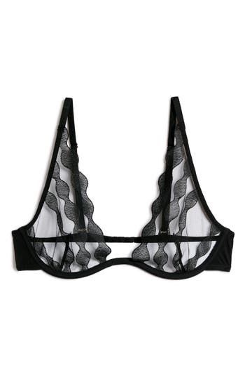 Scalloped stripes on sheer tulle enhance the unforgettable look of this plunge bra. 71% polyester, 29% polyamide Machine wash, line dry Imported Beautiful Bras, Sheer Bra, Camisole Bra, Beautiful Bra, Digital Closet, Deep Winter, Plunge Bra, Pretty Lingerie, Hadid Style