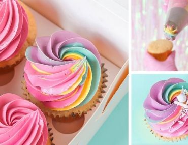 Multi Colored Icing Piping, Ombre Icing Cupcakes, Rainbow Buttercream Cupcakes, Rainbow Swirl Cupcakes, Rainbow Icing Cupcakes, Rainbow Birthday Cupcakes, Ombre Cupcakes, Color Cupcakes, Cupcake Icing Recipe