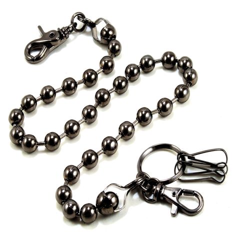 PRICES MAY VARY. Material is Tin Alloy & Rhodium Plating Chain Color : Black Tone (This Black color, not dark Black. This color is GunMetal. ) Bead Chain Length (End to End) is Approx. 30 inch (76 cm) ( The length of Including the Lobsters Hook ) Bead Jean Chain Width : 0.4 " (10mm) Biker Chain Weight is 4.6oz (130 gram) The wallet chain is made of tough chrome plated steel for a hardcore style extra long wallet chain.    Use this chain as a standard jean chain to add style to any pair of jeans Jean Wallet, Hardcore Style, Jeans Chain, Biker Chain, Pocket Chain, Wallet Chains, Biker Wallet, Wallet Chain, Split Ring