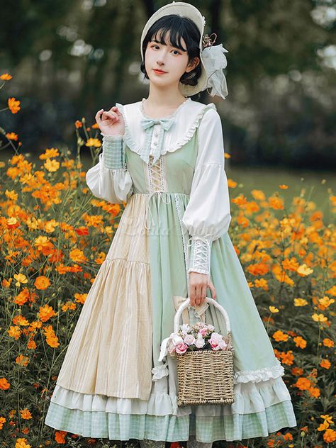 #SweetLolita OP Dress Green Polyester Long Sleeve Bowknot Ruffle Lolita One Piece Dresses 🎀10% code:LS10🎀 Link👉 https://www.lolitashow.com/Sweet-Lolita-OP-Dress-Green-Polyester-Long-Sleeve-Bowknot-Ruffle-Lolita-One-Piece-Dresses-p937868.html Era Victoria, Vintage Green Dress, Vertical Striped Dress, Op Dress, Picnic Dress, Ruffle Long Sleeve, Vestidos Vintage, Sweet Lolita, Vintage Style Dresses